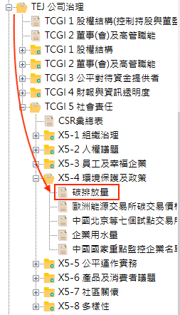 以電動車概念股為例，可以詳細查詢各公司碳排放相關資料