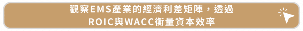 觀察EMS產業的經濟利差矩陣,透過ROIC與WACC衡量資本效率